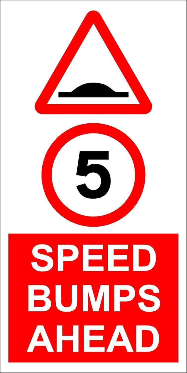 KPCM Display ltd Speed Bumps Ahead. Road Hump Humps Sign - 1.2mm Rigid Plastic 600mm x 300mm Case (Pack of 2)
