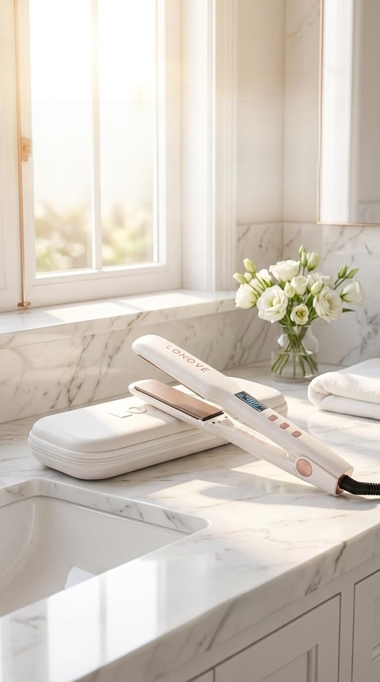 LONOVE Titanium Hair Straighteners for Thick Hair - Professional Flat Iron Hair Straightener for Women