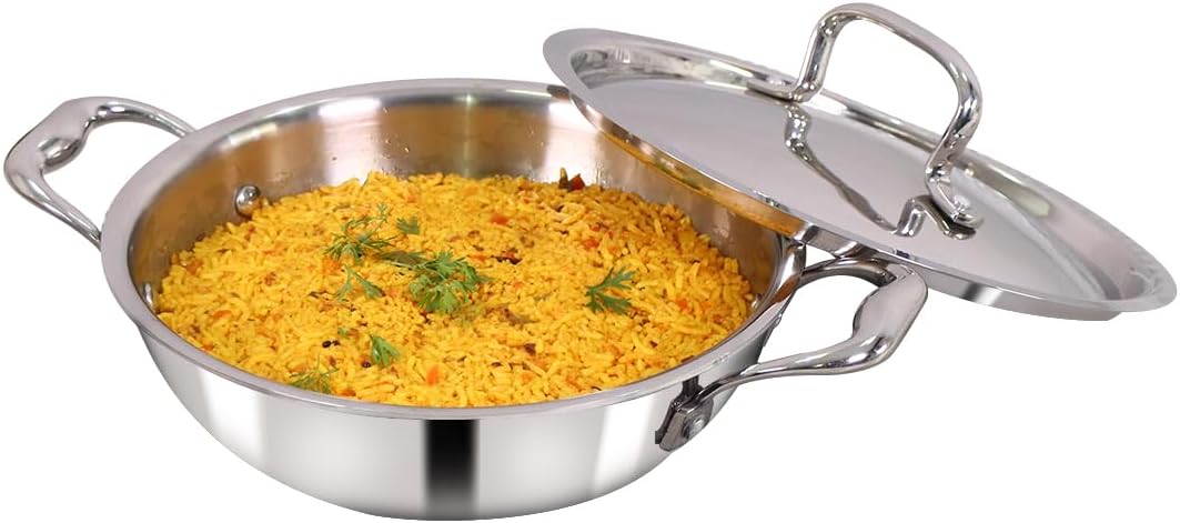 Wonderchef Nigella Tri-ply Stainless Steel 24 cm Kadhai with Lid 2.2 litres 2.6mm Thickness Kadai with Induction Base Compatible with All cooktops 10 Year Warranty20 cmSilver
