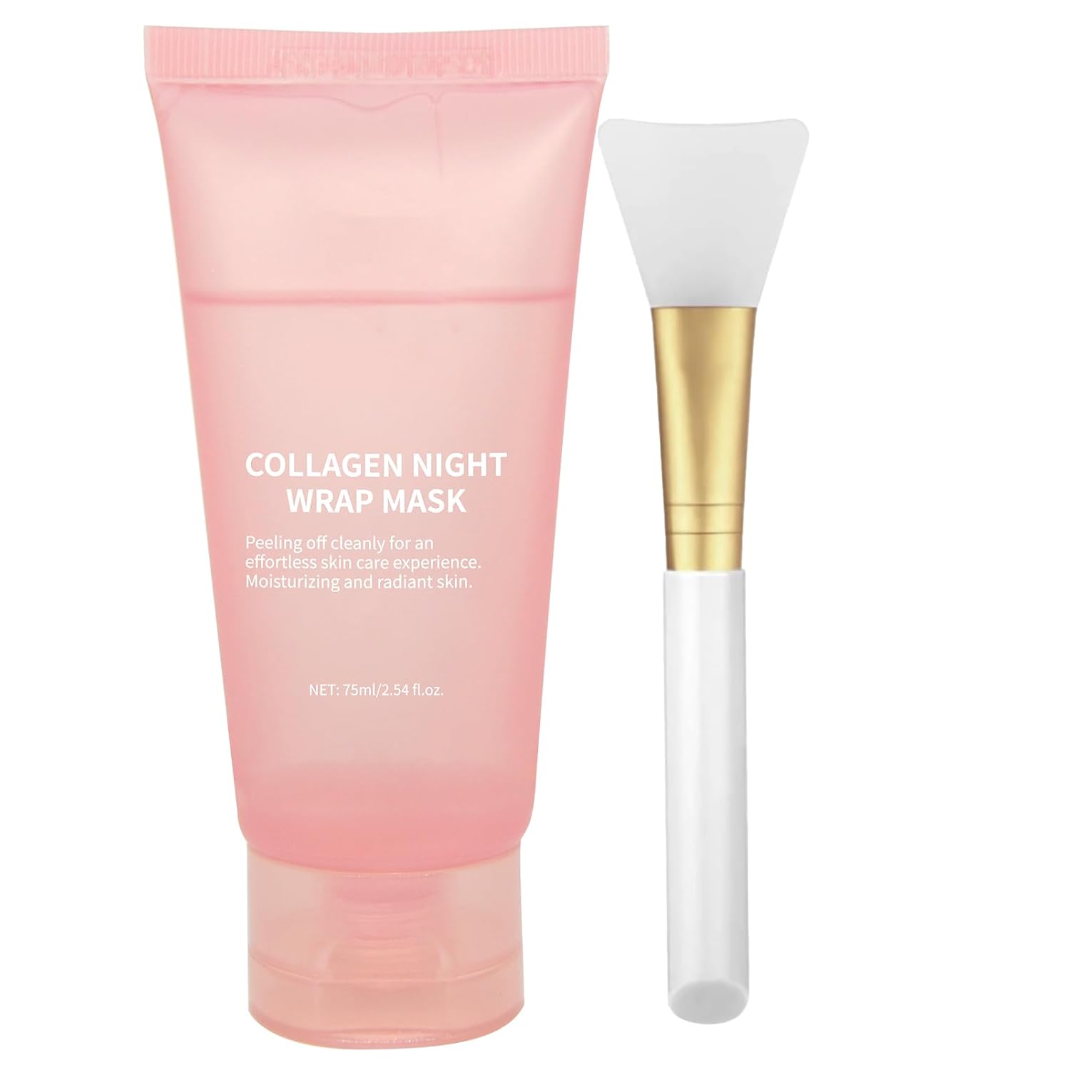 2024 Collagen Overnight Wrapping Peel Off Facial Mask with Jelly Brush, Elasticity & Hydration, Natural Ingredients for Firmer Skin, Reduces Sagging & Dullness, Korean Skin Care（75ml, 2.54 fl.oz)