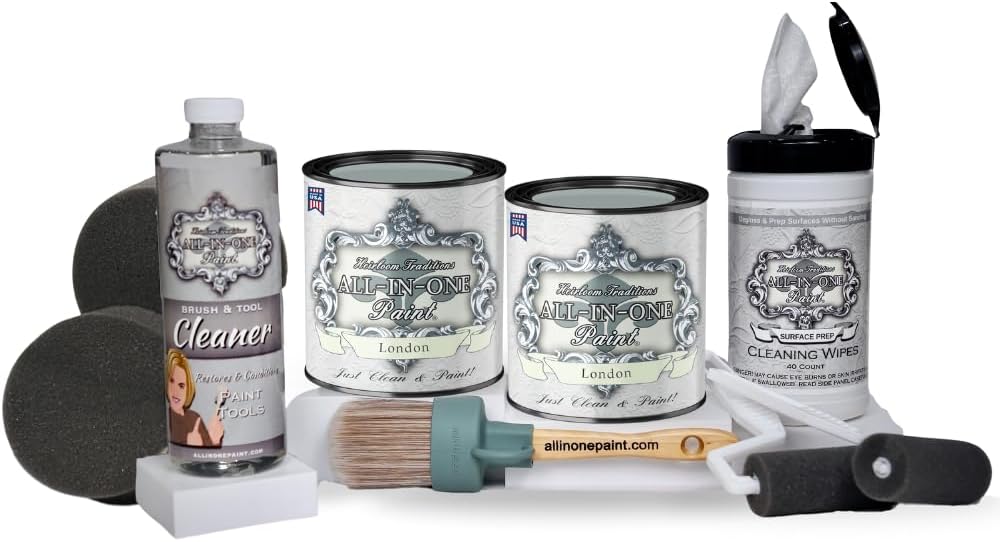 ALL-IN-ONE Paint, 2 Quart Cabinet Paint Bundle and Tool Kit - London (green gray)