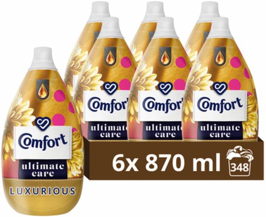 Comfort Ultimate Care Luxurious Ultra-Concentrated Fabric Conditioner bottle made of 100% recycled plastic* for complete clothes protection 6x 870 ml (348 washes)