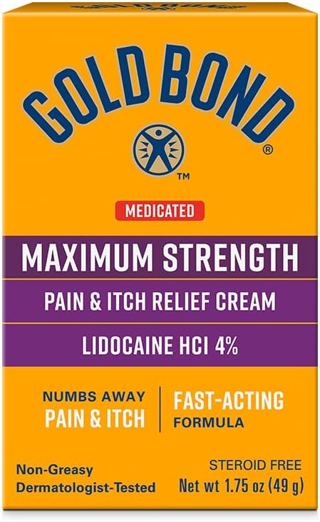 Gold Bond Medicated Maximum Strength Pain & Itch Relief Cream, 1.75 oz., with Lidocaine