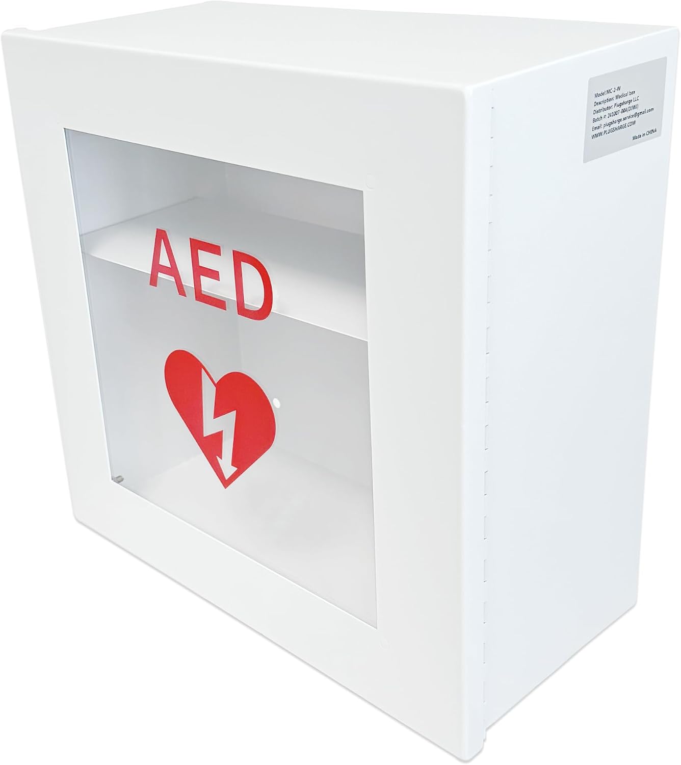 Wall Mounted AED Storage Cabinet, Steel AED Defibrillator Cabinet with Clear Viewing Window, Non-Alarmed Emergency AED Holder for Offices, Schools, Gyms & Public Spaces, White
