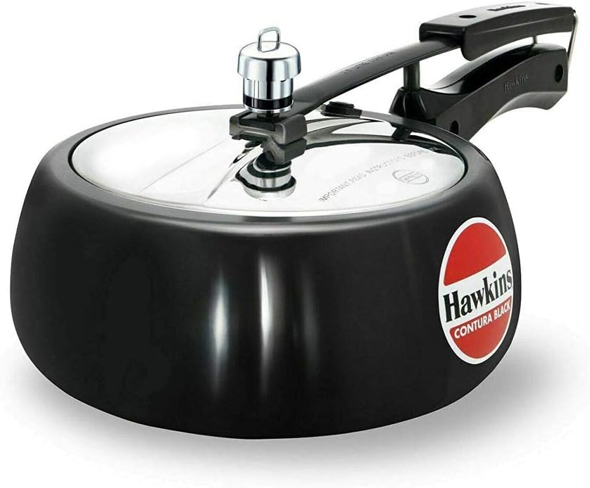 Hawkins Contura Black 3.5 Litre Pressure Cooker, Hard Anodised Cooker, Handi Cooker, Black (CB35)