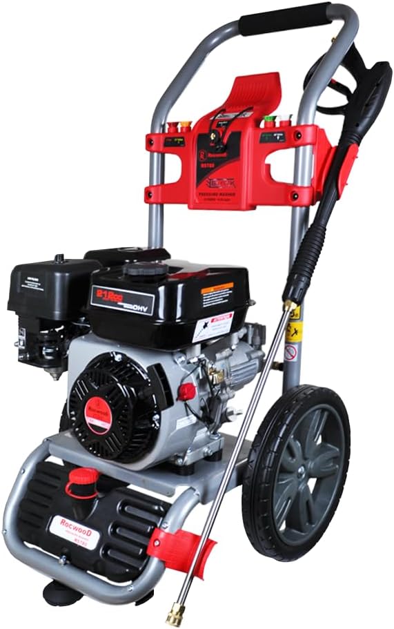 RocwooD Petrol Pressure Washer Max 3370PSI 212cc Jet High Power Portable Driveway Garden Car Wash Patio Deck Fence Accessories Lance Nozzle