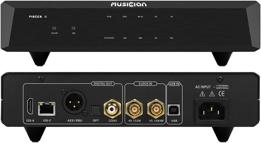 MUSICIAN Pisces II HiFi Digital Interface STM32F446 DSD512/PCM768KHz USB Interface USB/Clock Input AES/EBU/I2S/Optical/Coaxial Output DDC with Digital Isolation(Black)