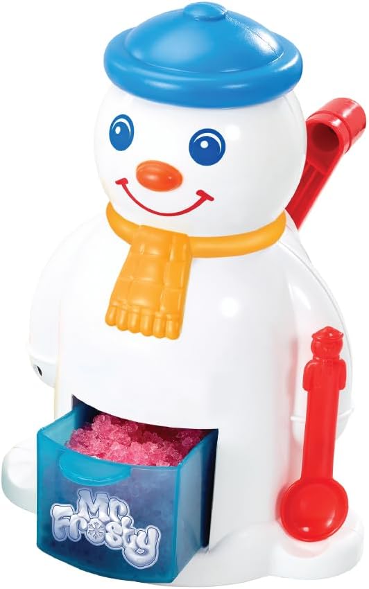Mr Frosty The Ice Crunchy Maker, Retro Plastic Snowman Shaped Toy Machine for Kids with Ice Cube Mould and Shape Tray to Create Slushies, Ice Lollies, Sundaes and Frozen Treats