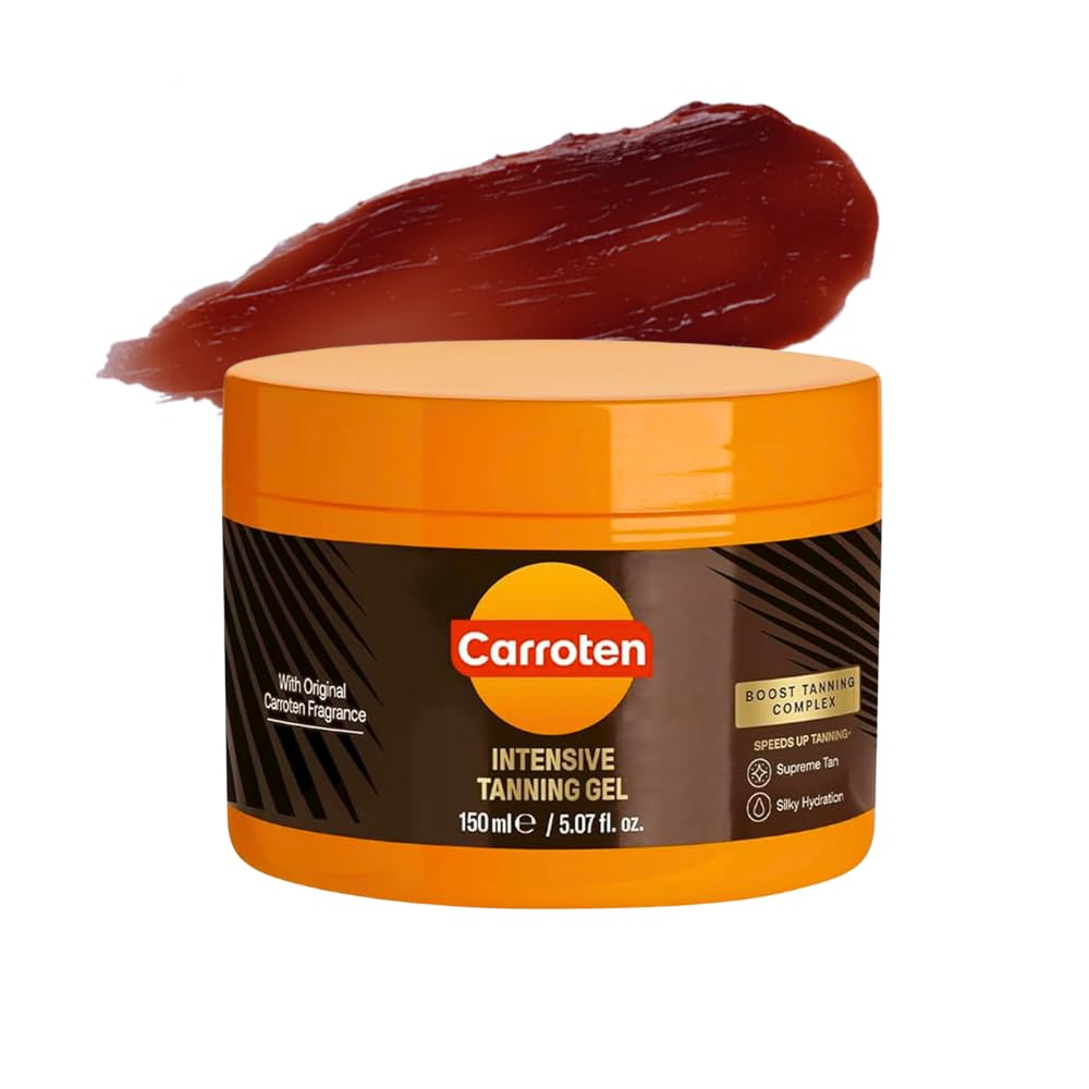 Carroten Intensive Tanning Gel | Browning Tan Accelerator | Non-Greasy, Water-Resistant with Carrot and Coconut Oil | Vitamin A & E For Moisture & Hydration | Made in Greece | 5 Fl Oz