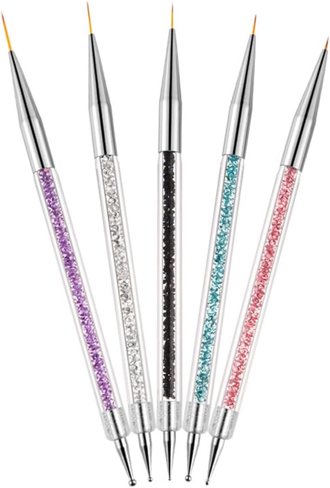 5 pcs Nail Art Brushes,Double Ended Nail Art Liner Brush,Nails Dotting Painting Drawing Pens,Pull Line Painted Pen Nails Dotting Tools Set For DIY Designs