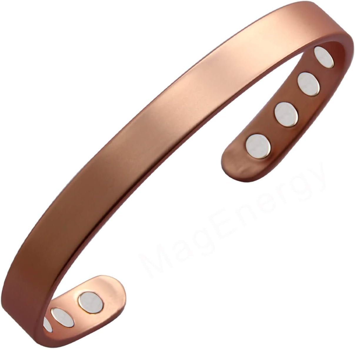 MagEnergy Copper Magnetic Bracelet for Men and Women 99.9% Pure Copper Bangle 6.8" Adjustable with 8 Magnets (Plain design)