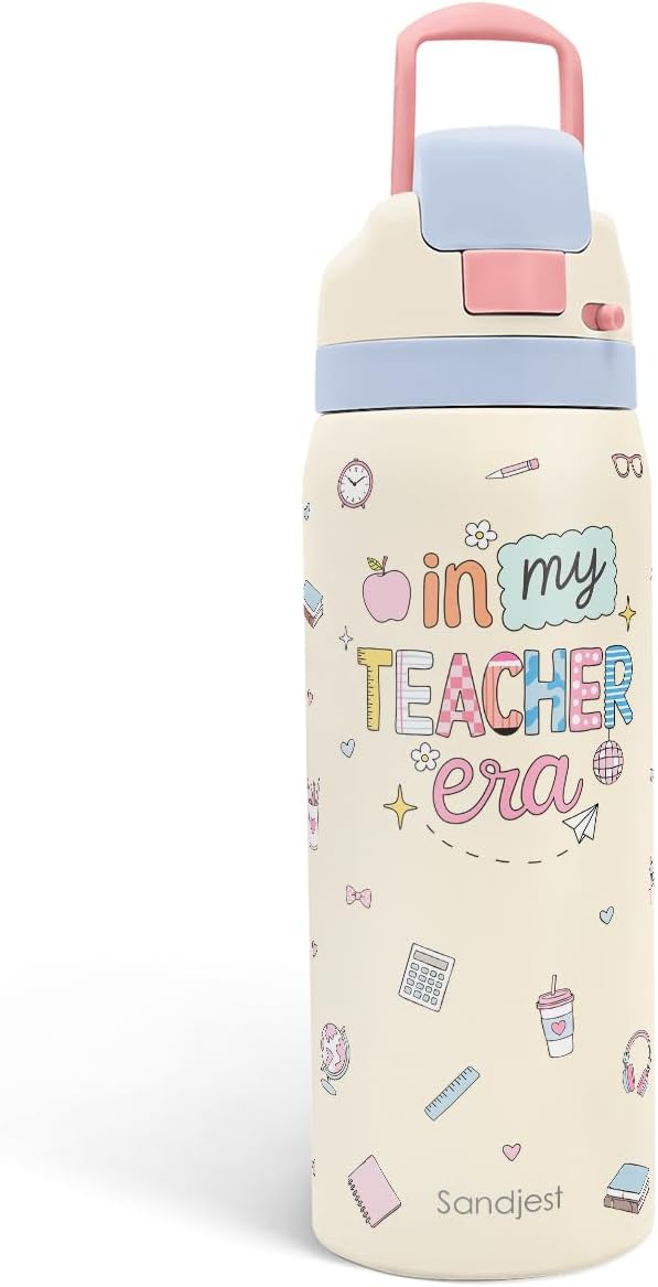 Teacher Stainless Steel Water Bottle, In My Teacher Era, Vacuum Insulated, Push-Button Lid, 32 oz, Gifts for Women Girls Friends Back to School Appreciation Birthday Christmas