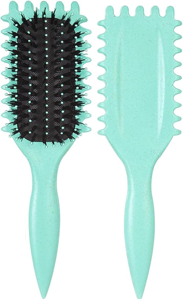 Urbeokr Women's Curl Defining Brush, 2024 New Boar Bristle Brush for Shaping and Defining Curls, Green 1 Piece