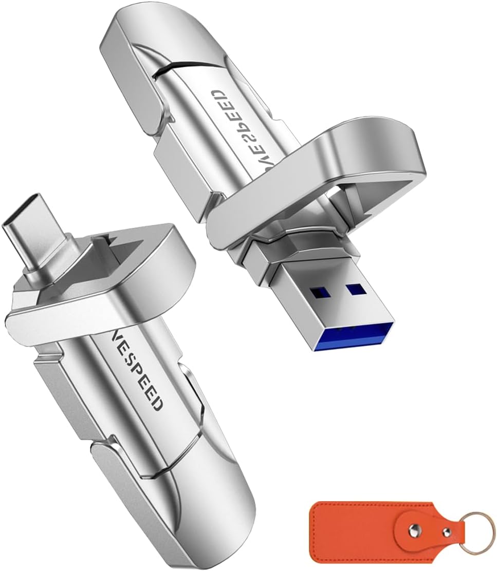 MOVE SPEED 256GB USB Stick, USB C Memory Stick Up to 400MB/s, Fast USB Flash Drive Type C Pen Drive, USB Memory Stick for iPhone 15 Series/Android Phone/Laptop/Tablet/Mac - Includes Keychain & Purse