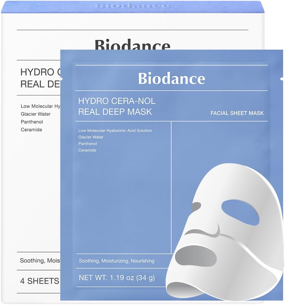 BIODANCE Hydro Cera-nol Real Deep Mask, Overnight Hydrogel Mask, Soothing, Moisturising, Nutritious, 34 g x 4 Pieces