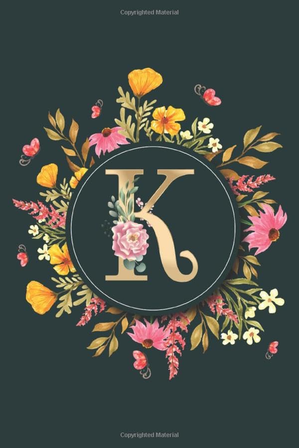 Letter K Notebook: Initial Monogram Letter K Journal - Pretty Personalized Lined Notebook For Kids, Girls, Women. ruled notebook Size 6 x 9 inches - 120 Pages