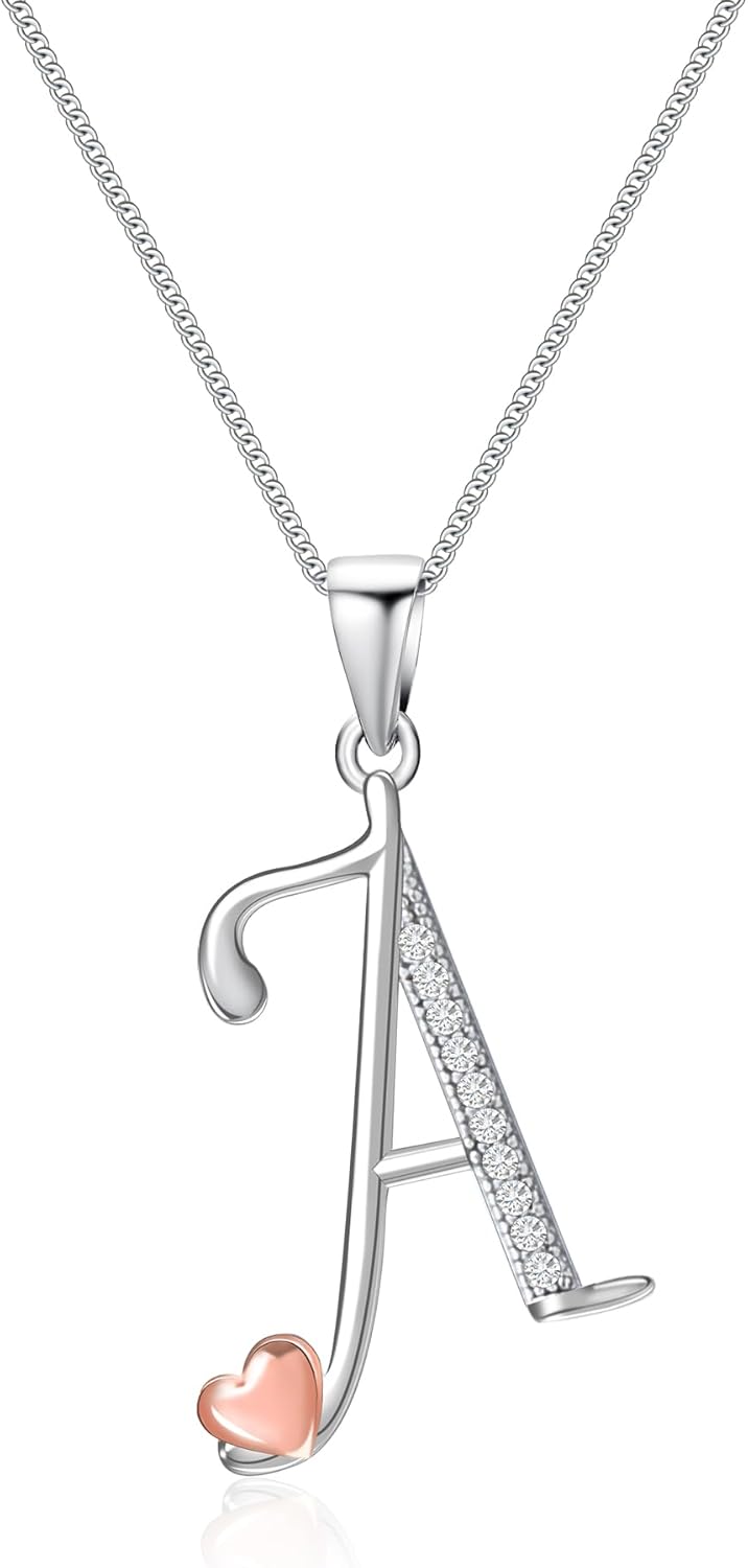 Mesovor 925 Sterling Silver Initial Necklace for Women, Dainty Sterling Silver Letter Cubic Zirconia Necklace Jewelry Gifts for family Mother Sister Wife