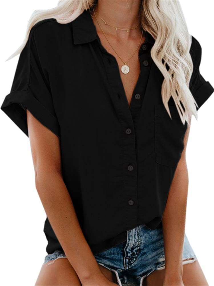 APRAW Womens Casual Button Down Short Sleeve Shirts 2025 Summer Fashion Cotton Linen Shirt Top Blouses with Pocket