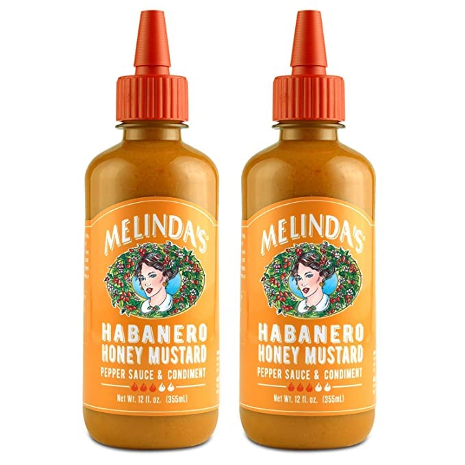 Melinda’s Habanero Honey Mustard - Habanero Hot Sauce with Fresh Peppers, Real Mustard - Gluten Free, Keto Hot Sauce - 12 oz, 2 Pack