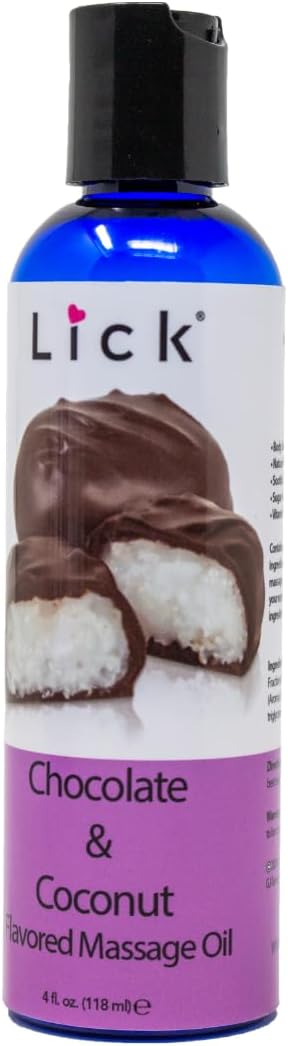 Lick Chocolate Coconut Bliss Flavored Massage Oil – Rich, Tropical, Body Safe, Non-Sticky, Relaxing, 4 oz
