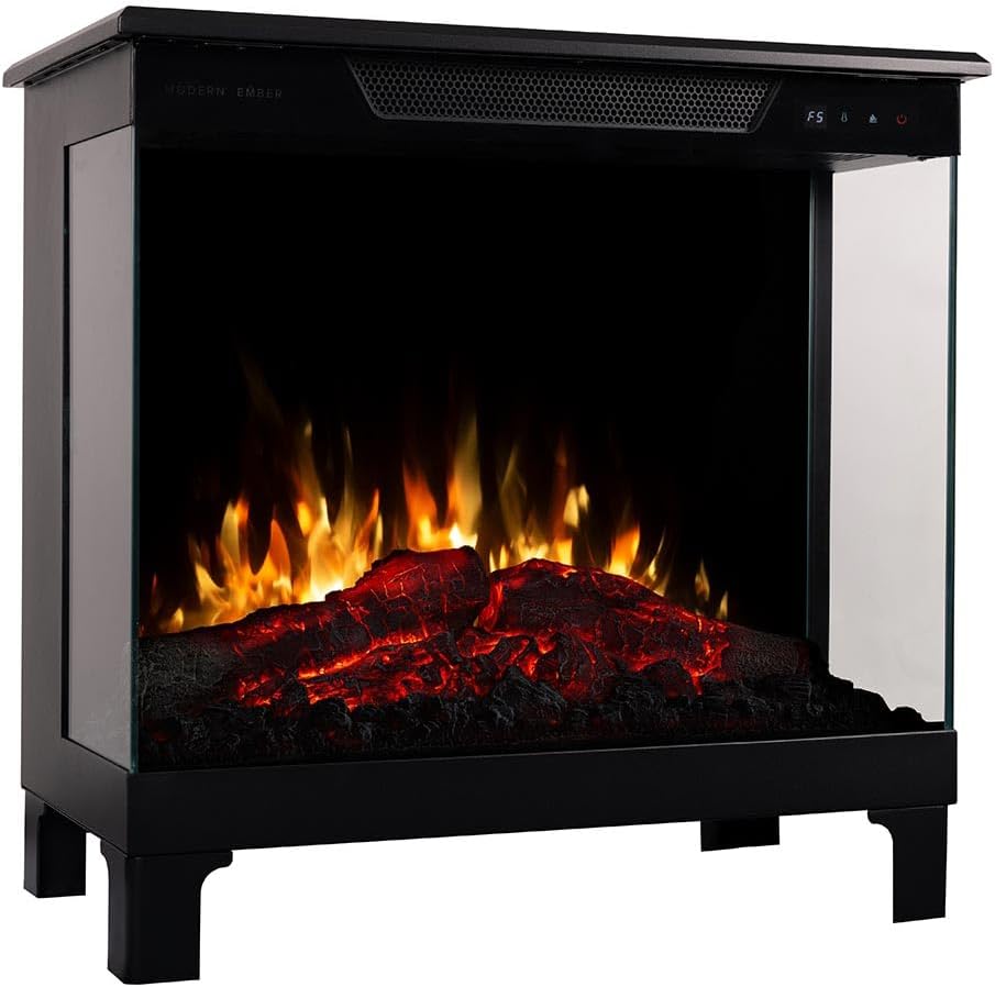 Modern Ember Skyline Smart Digital 3-Sided Electric Fireplace Stove Heater | LED Multiple Flame Colors | Alexa/WiFi Enabled | Remote Included | Optional Crackling Sound | Black