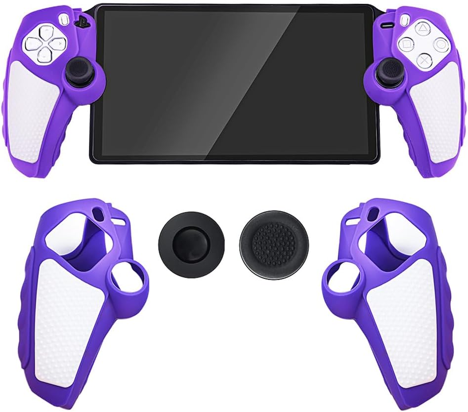 Silicone Grip Cover Case for PlayStation Portal, Anti-Slip Controller Protective Sleeve Ergonomic Handle Case with 2 Thumb Grip Caps for PS Portal Gaming Accessories (Purple)