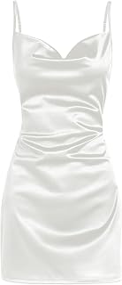 ZAFUL Women's Satin Sleeveless Spaghetti Strap Mini Dress Sexy Slip Cowl Neck Silky Cocktail Party Dresses