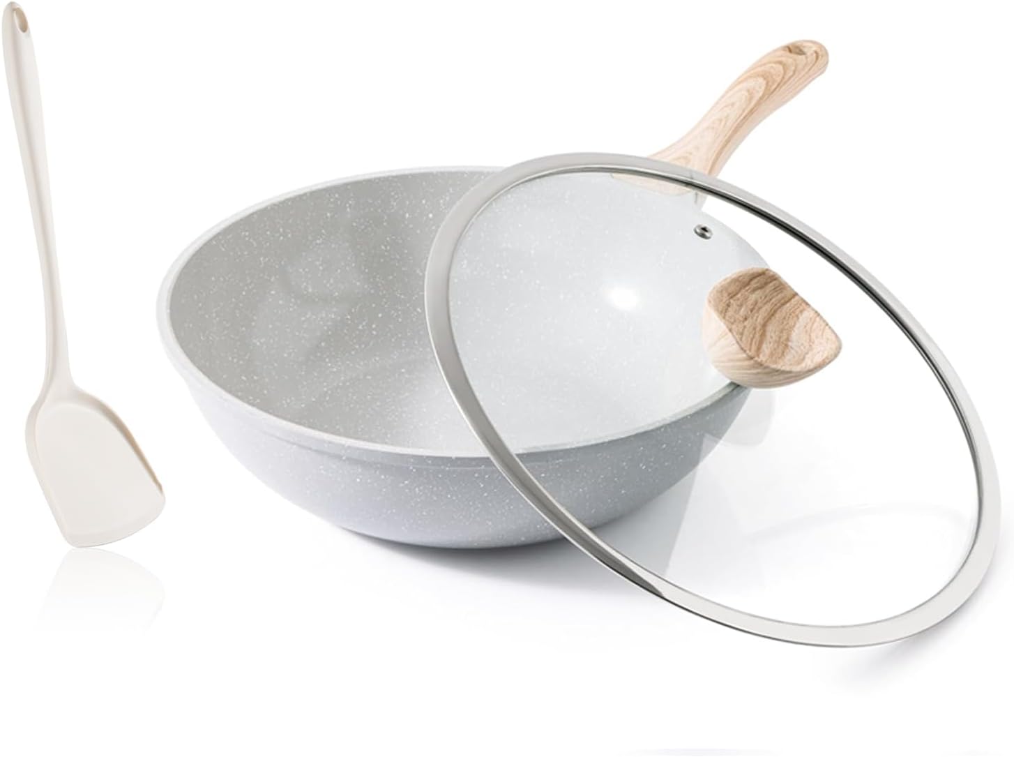 Kordisen Ceramic Wok with Lid, 30 cm Nonstick Woks & Stir-Fry Pans for Cooking, Induction Cookware, Compatible with All Stovetops, PFOA & PFAS Free