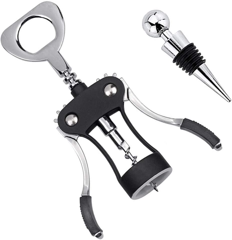 Foho Corkscrew Wine Bottle Opener with Bottle Stopper, Waiters Multifunctional Metal Wing Corkscrew for Wine Beer Cap Bottles Opener Remover