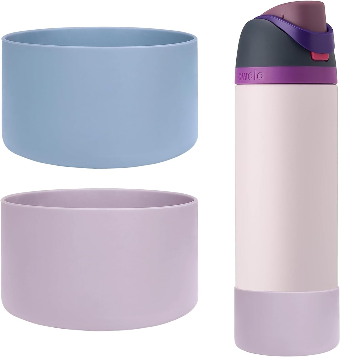 WK IEASON 2Pcs Silicone Water Bottle Boot for Owala 24oz, Protective Flask Bottom Cover Base for Owala FreeSip Twist and Flip Flask Bottles (Chambray/Orchid, 24OZ)