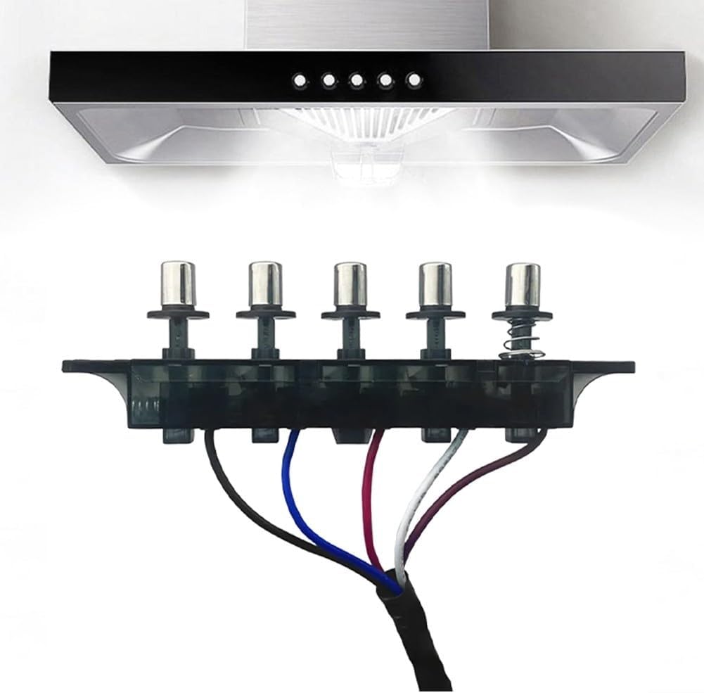 Range Hood Switch Button 5-Button Control Panel for Replacement - PC Material, 12 cm Hole Distance, 40 cm Wire Length