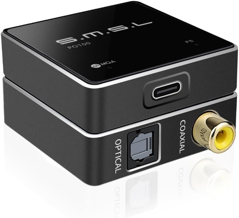 SMSL PO100 2024 XU316 Digital to Analog Audio Converter, MQA Decoding USB to Toslink Coaxial/Optical, Mini USB to Coaxial Cable Adapter for Phone/PC/Player/Streamer, Black