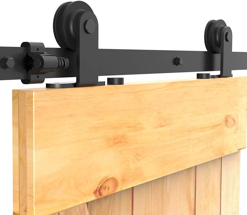 6.6FT/201cm Sliding Door Track Kit, CCJH Internal Barn Sliding Wood Doors Rail T Mount Hangers Black for Single Door