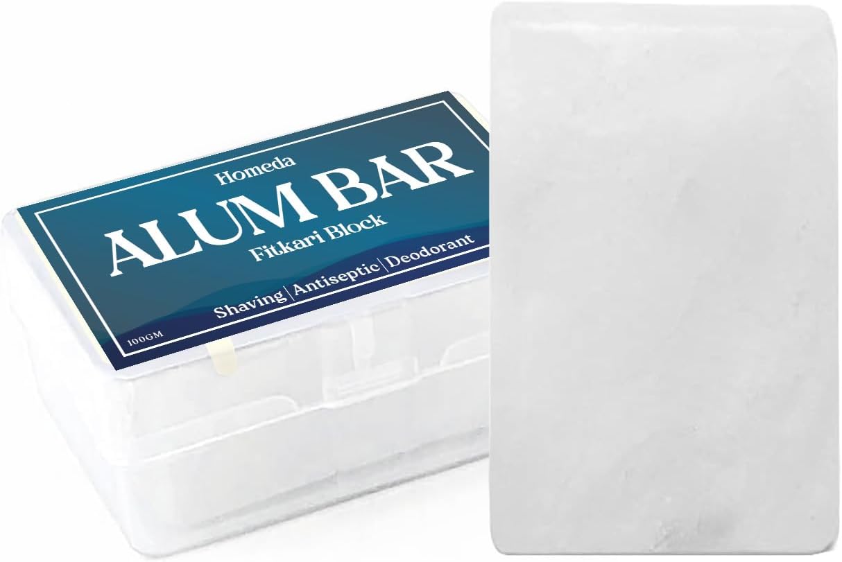 Alum Block for Shaving, Alum Stone for Face, Piedra De Alumbre Natural Bar for Underarm, Fitkari, Fitkiri, Allum Deodorant for Men and Women - with Storage Case (100g - 1 Piece)
