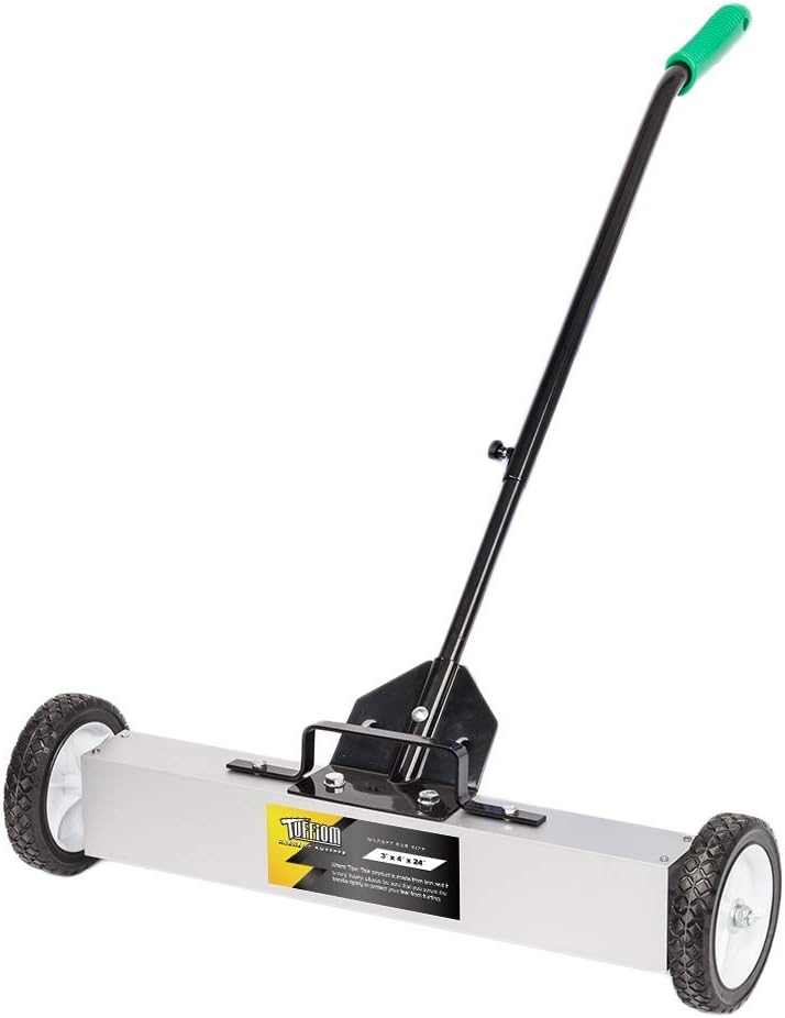 TUFFIOM 24-Inch Rolling Magnetic Pick-Up Sweeper | 50-LBS Capacity, with Quick Release Latch & Adjustable Long Handle, for Nails Needles Screws Collection