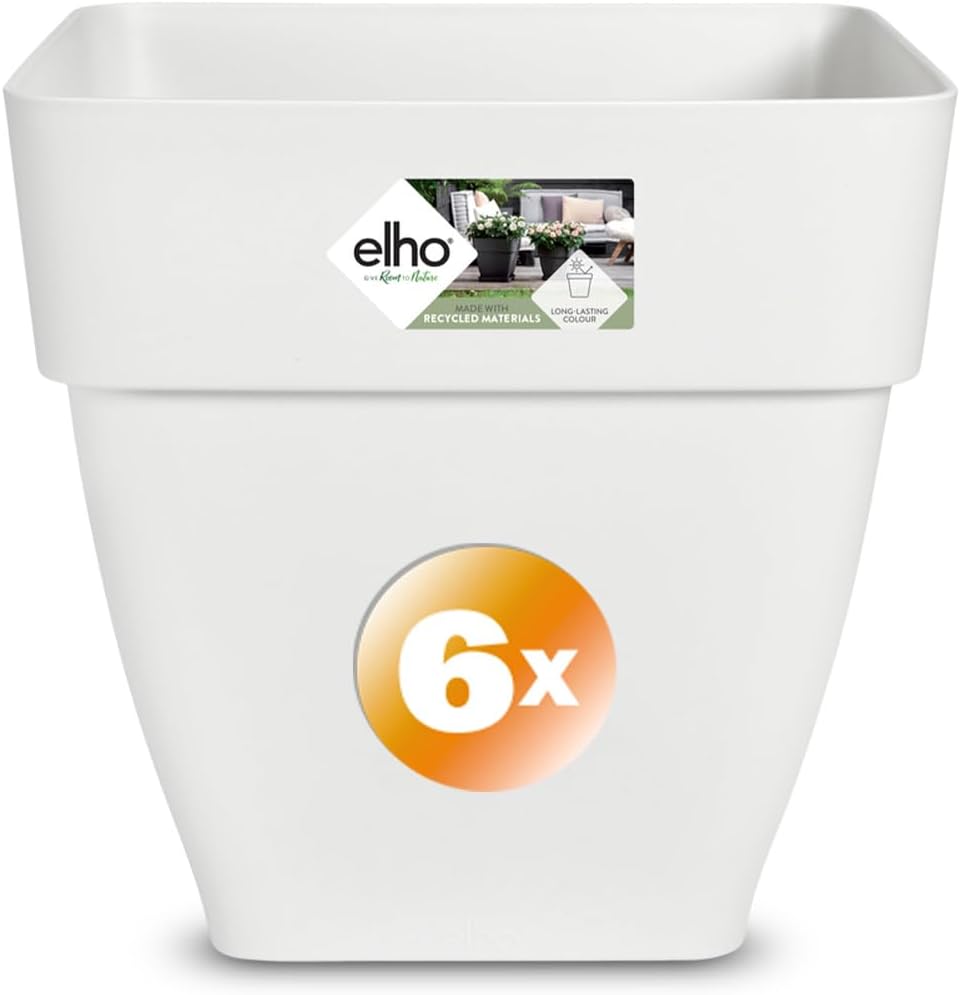 Gardebruk® 6x Vibia Campana Square Flower Pots | Sustainable Recycled Plastic | Planter Box Plant Pot | Frostproof | Suitable for Indoor or Outdoor Use | 29x30cm | White