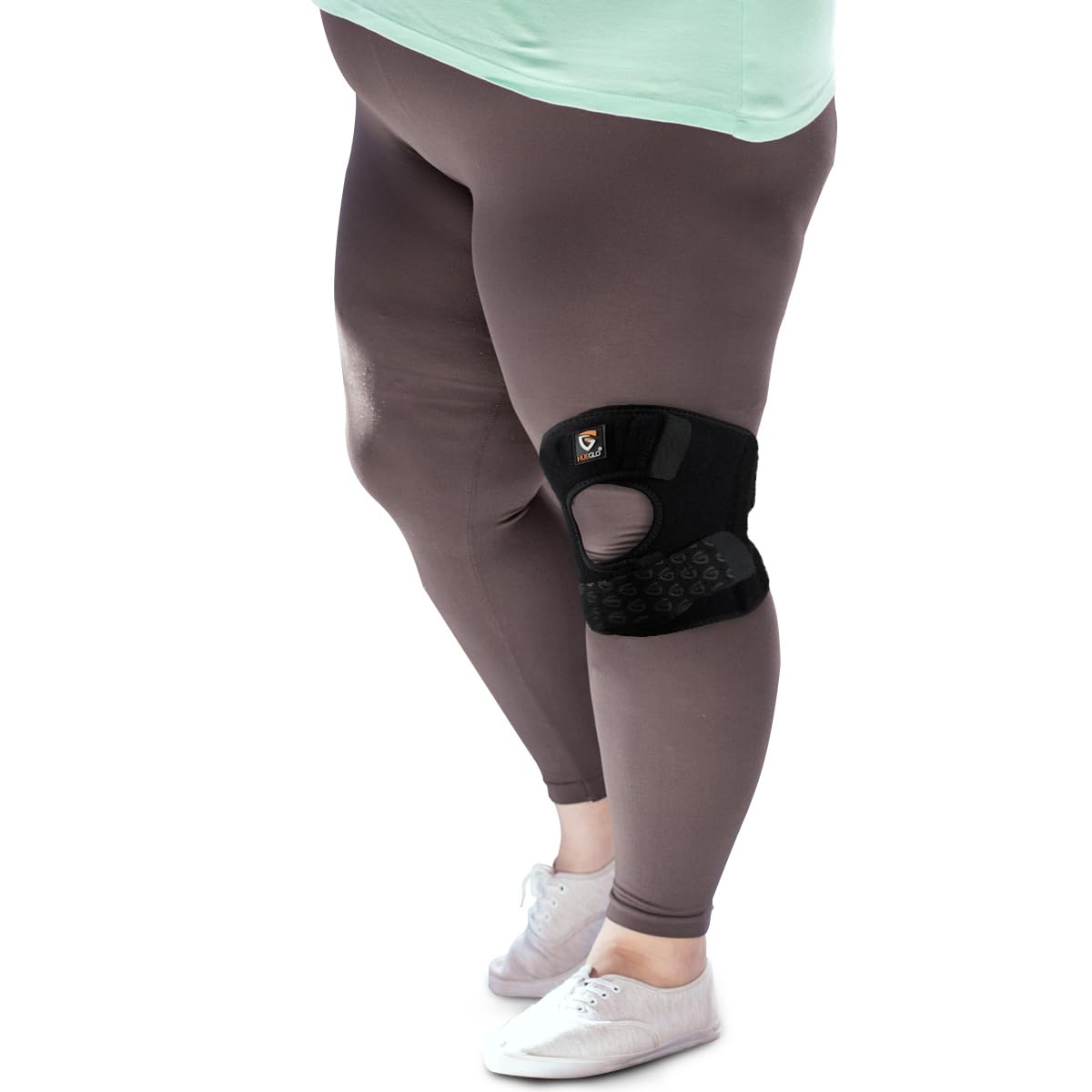 HUEGLO Plus Size Knee Brace for Women and Men Knee Pain Relief,Adjustable Patellar Tendon Support Strap Extra Large Knee Brace with Side Stabilizers for Meniscus Tear,Sports,XXX-Large