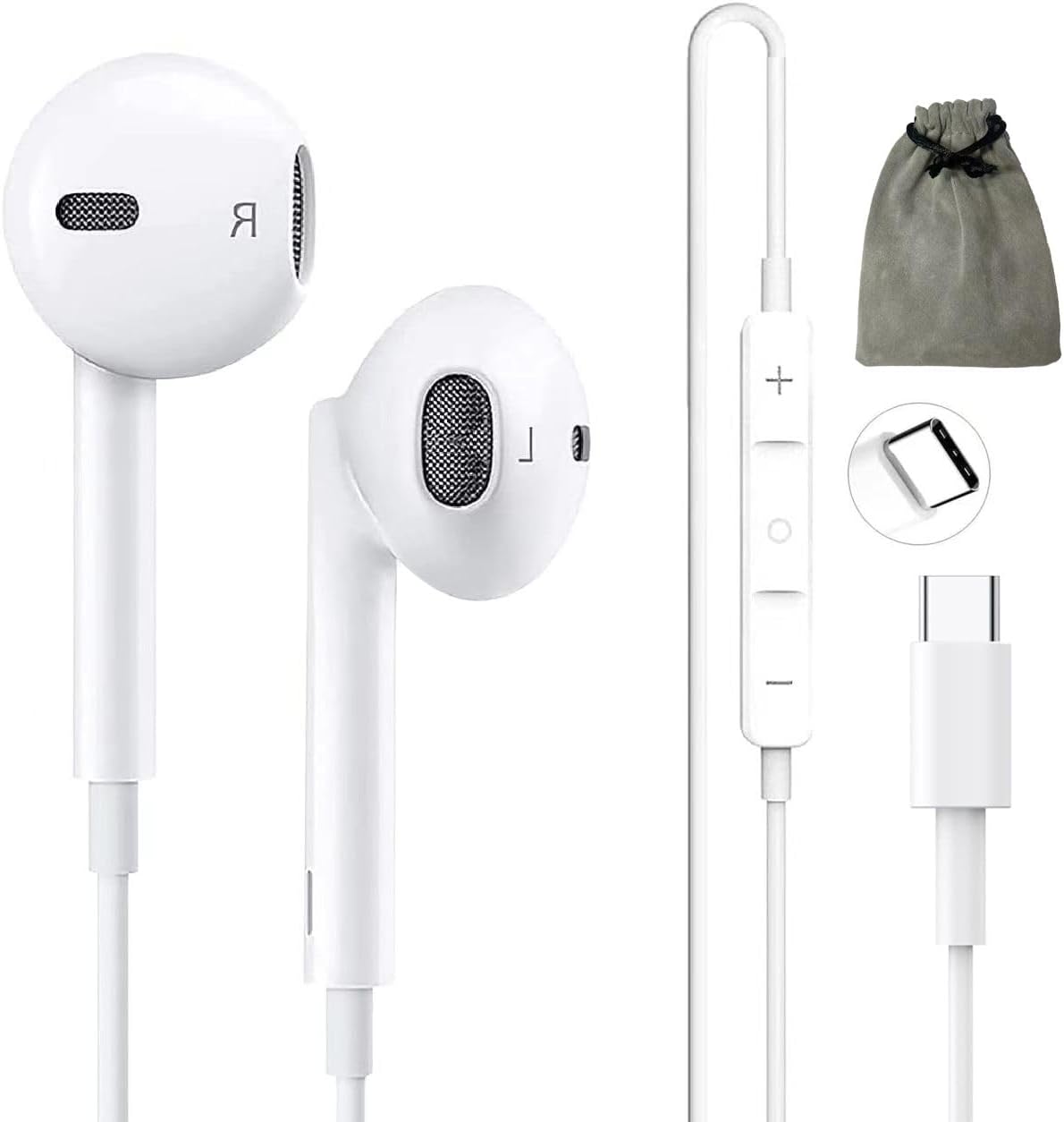 USB C Headphones Wired Earphones Type C Earbuds Wired Earphones (Microphone & Remote Control) Noise Cancelling for iPhone 15/16 Pro Max, lPad Pro, Galaxy S23/S22/S21/S20/Ultra Note10/20, Pixel
