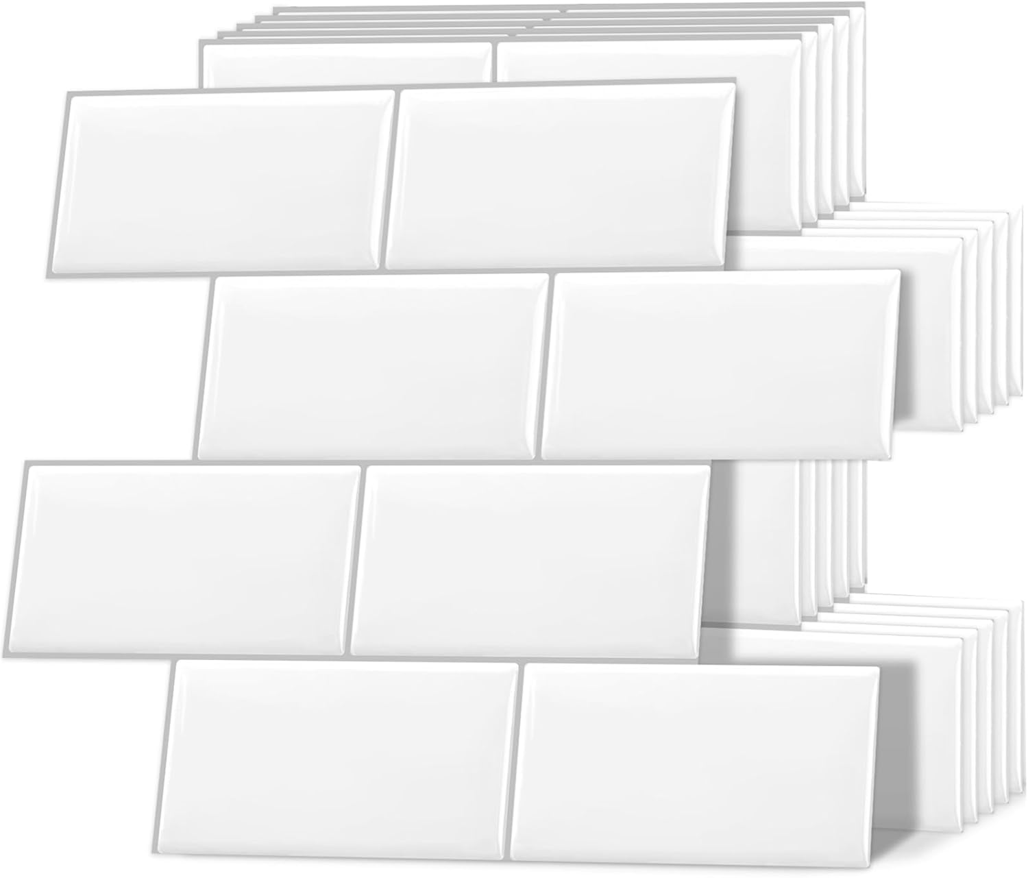 DEWOO White Peel and Stick on Wall Tiles Subway Self-Adhesive Panels Backsplash for Kitchen and Bathroom Thick（32 x 27cm,10-Sheet）