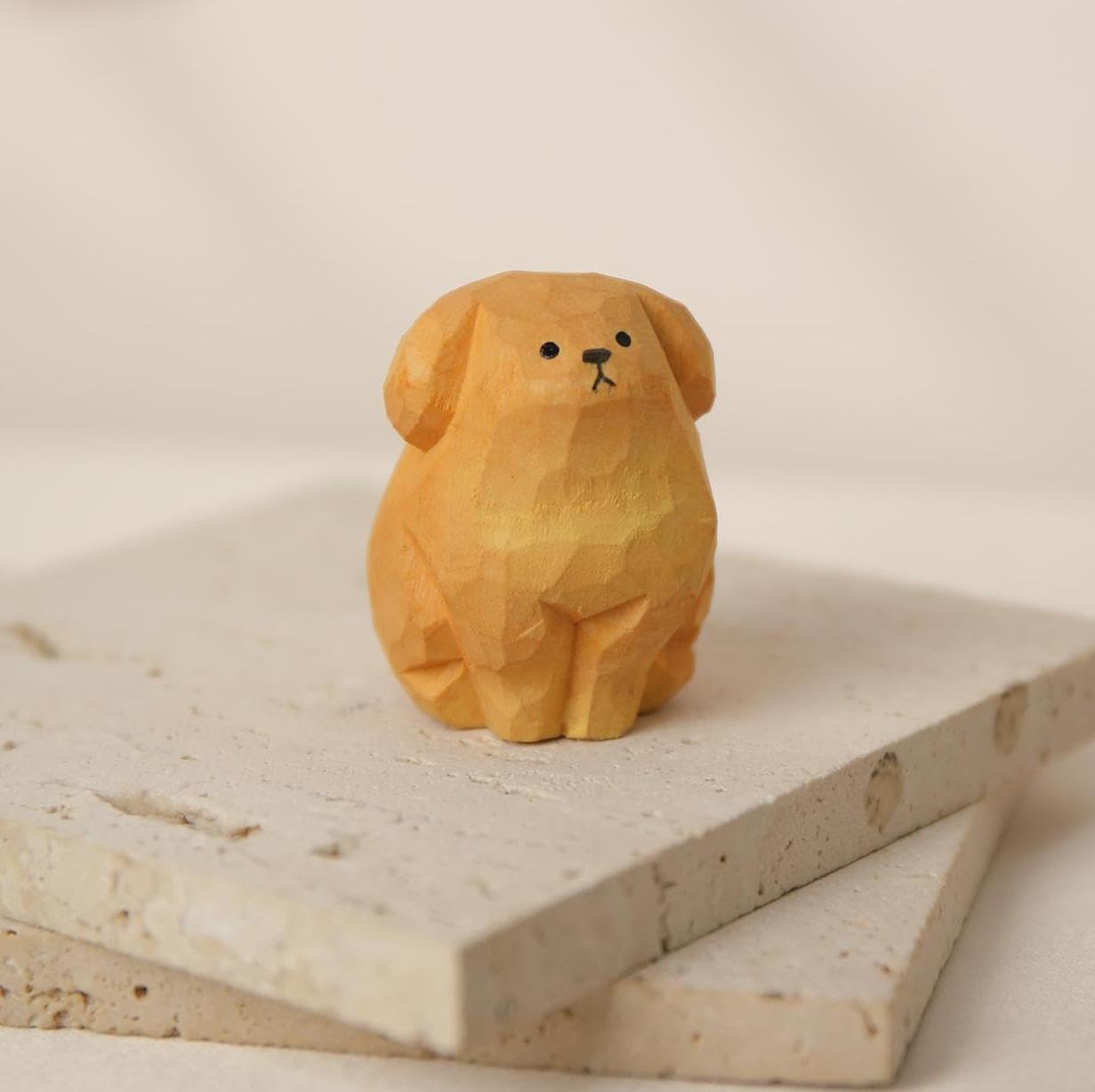 Cute Small Wood Golden Retriever Figurine,1.6'' Handmade Carved Golden Retriever Statue, Unique Dog Figure Collectibles Home Decor Gift for Dog Lover