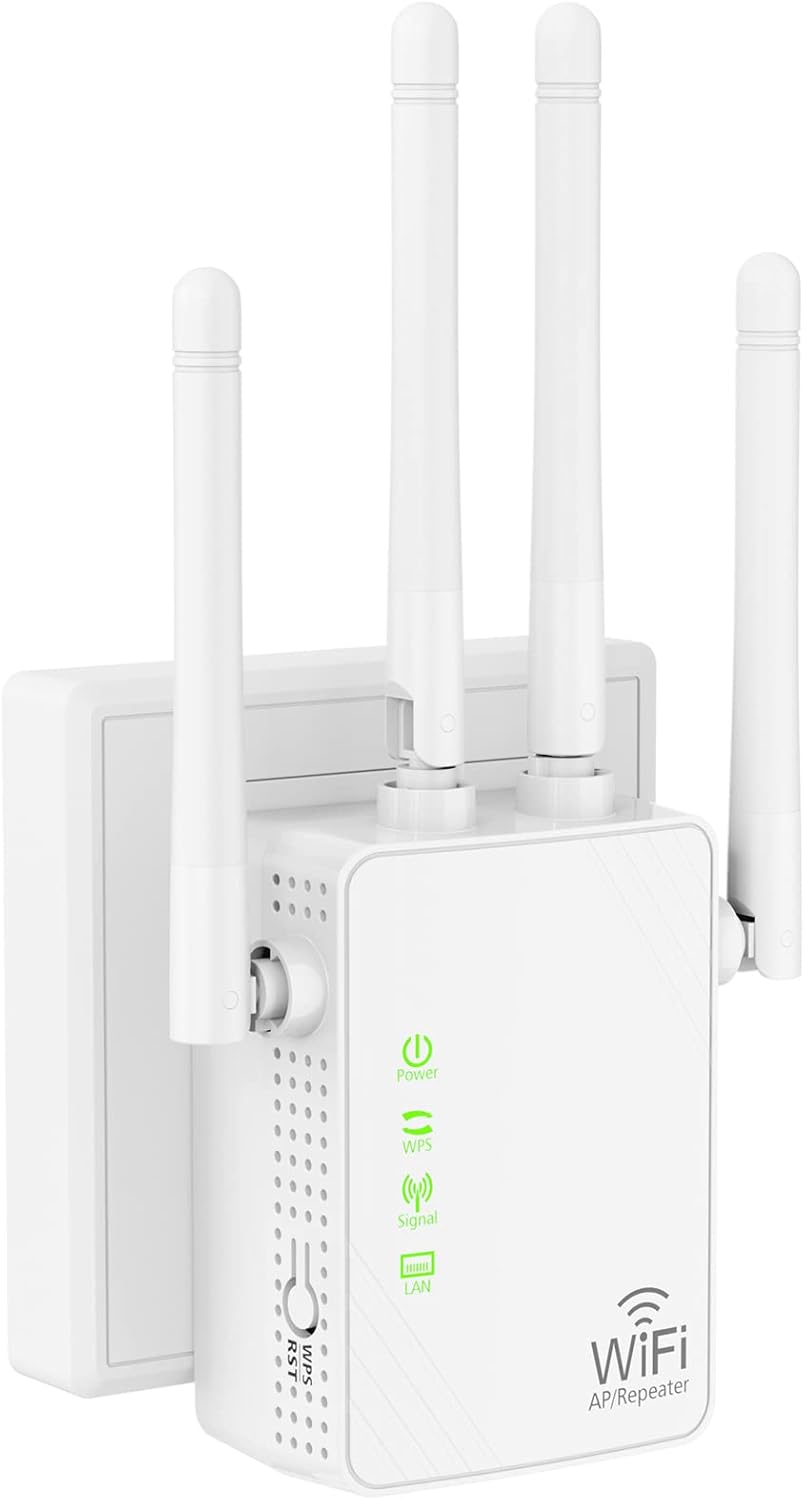 WiFi Extender Signal Booster Up to 10000sq.ft and 50 Devices, WiFi Range Extender, Wireless Internet Repeater, Long Range Amplifier with Ethernet Port, Access Point, 1-Key Setup, Alexa Compatible
