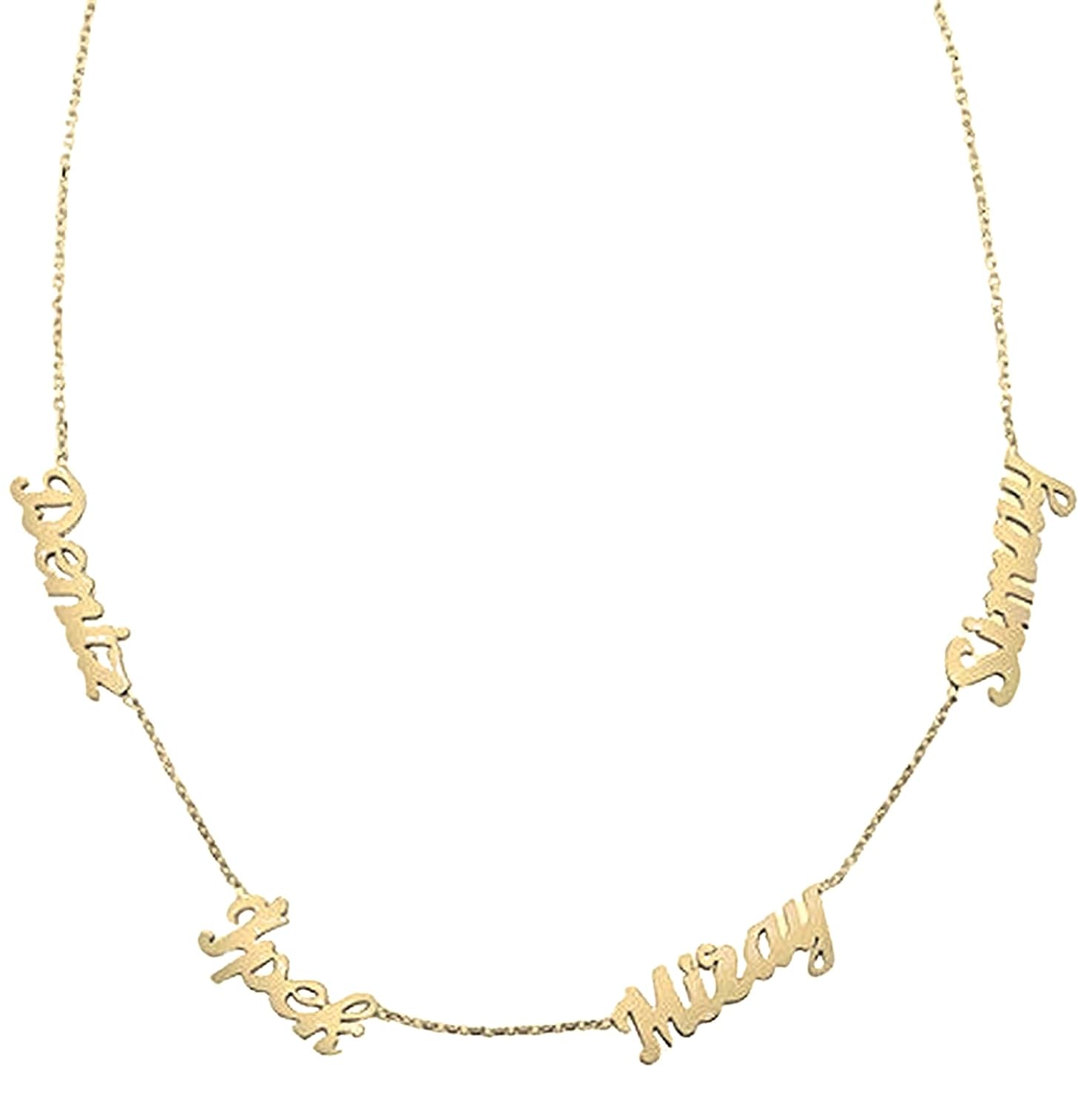 14k Gold Script Font Multi Names Necklace, Gold Personalized Name Pendant, Custom Monogram Family Tree Multi Names Necklace, Kids Mother Father Names Necklace Gift for Women Girls