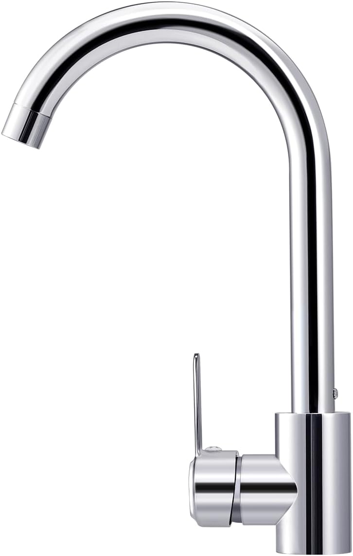 Hanstore Kitchen Sink Mixer Tap with Hoses, Modern Stainless Steel 360° Monobloc Single Lever Swivel Spout, Kitchen Faucet with Free Choice of Cold and Hot Water for UK Standard Fittings
