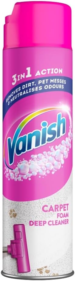 Vanish Gold Oxi Action Upholstery & Carpet Cleaner, Stain Remover Foam for Large Area Cleaning, 600 ml | Removes 3x More Dirt & Pet Hair vs Vacuuming Alone | Neutralises Odours | Deep Cleans