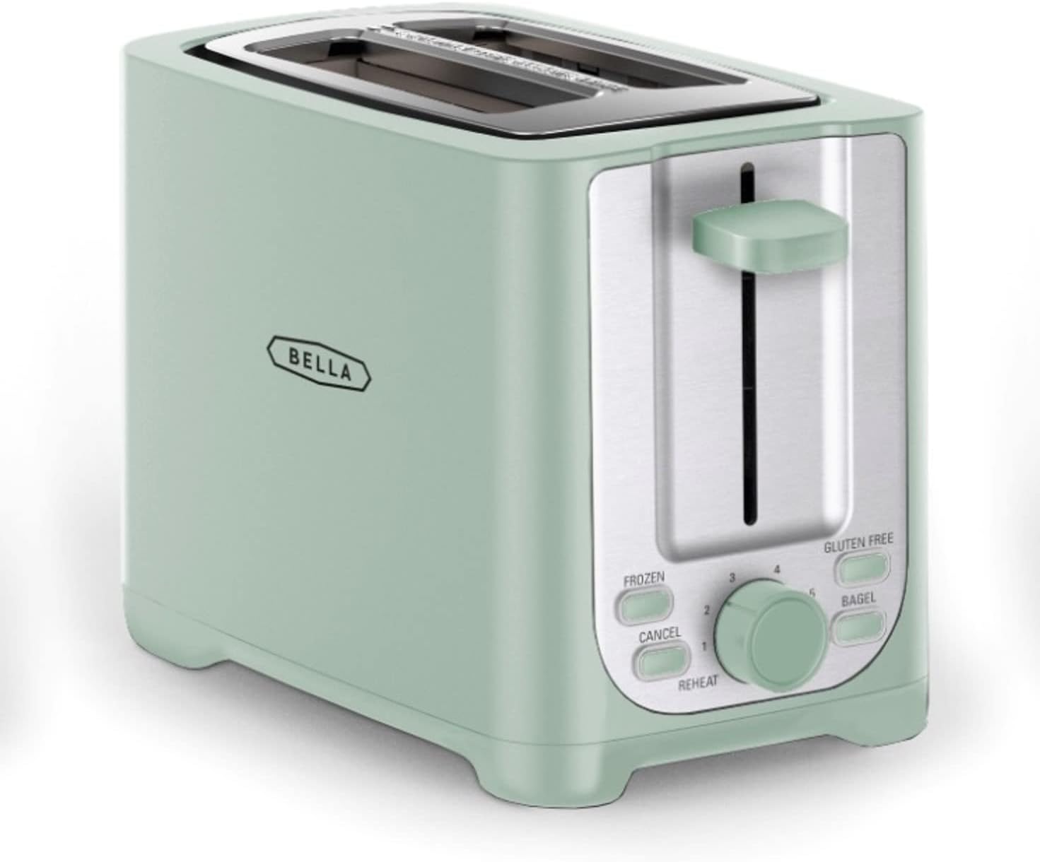 BELLA 2 Slice Toaster with Auto Shut Off - Extra Wide Slots & Removable Crumb Tray and Cancel, Defrost & Reheat Function - Toast Bread, Bagel & Waffle, Sage