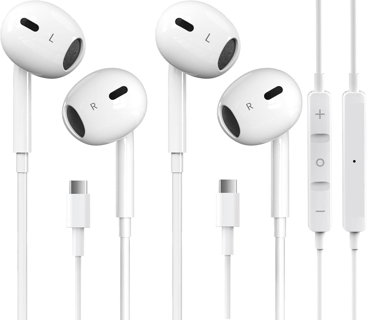 2 Packs USB C Headphones for iPhone 16/15 Earbuds with Microphone & Volume Control HiFi Stereo Type C Earphones for Galaxy S23/S22/S21/S20/Ultra Note 10/20, for iPad Pro Pixel 7/6/6a/5/4 OnePlus 9 8