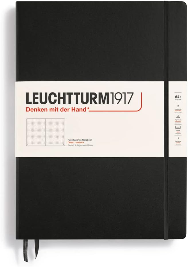 LEUCHTTURM1917 - Notebook Hardcover Master Classic A4+ - 235 Numbered Pages for Writing and Journaling (Black, Dotted)