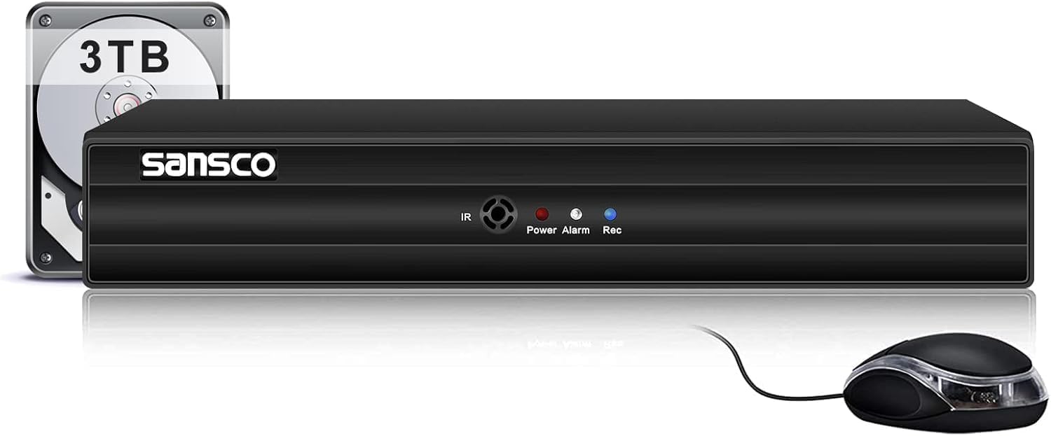 SANSCO HD 5MP Lite 8 Channel Digital Video Recorder Hybrid DVR with 3TB Hard Drive for CCTV Security Camera System, Support AHD/CVI/TVI/IP/CVBS Cameras, Works on Mobile App, Motion Activated Alerts