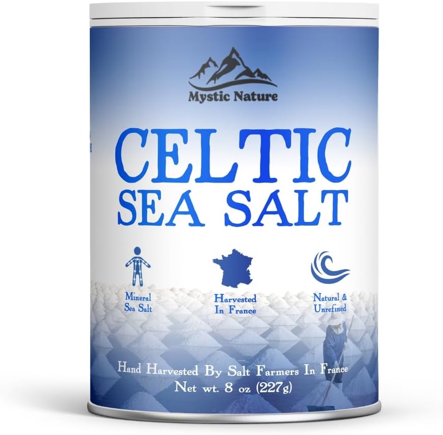 Mystic Nature Celtic Sea Salt Shaker – 227g | Fine Ground | Convenient To Use Shaker | 100% Natural Unrefined Mineral Rich Celtic Salt Crystals From France