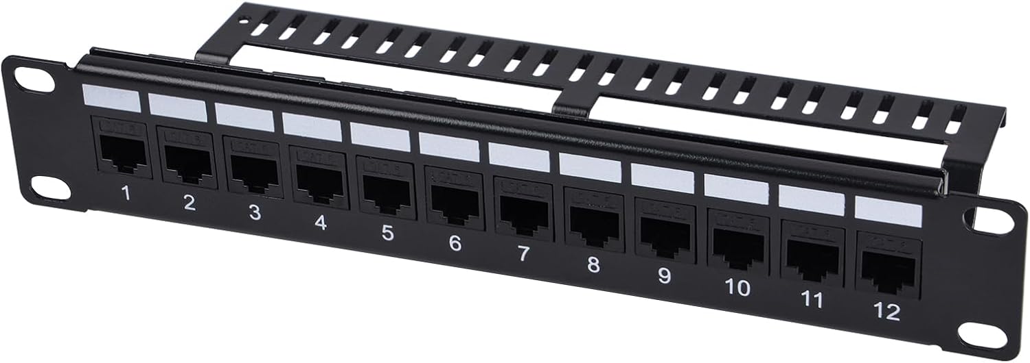 GeeekPi 12-Port Cat6 Patch Panel, 10 inch 1U Rack Mount Modular Panel with Keystone Coupler & Cable Management for DeskPi RackMate T1/T0/T2/T0 Plus/T1 Plus/TL1 10" Width Server Rack & Network Cabinet